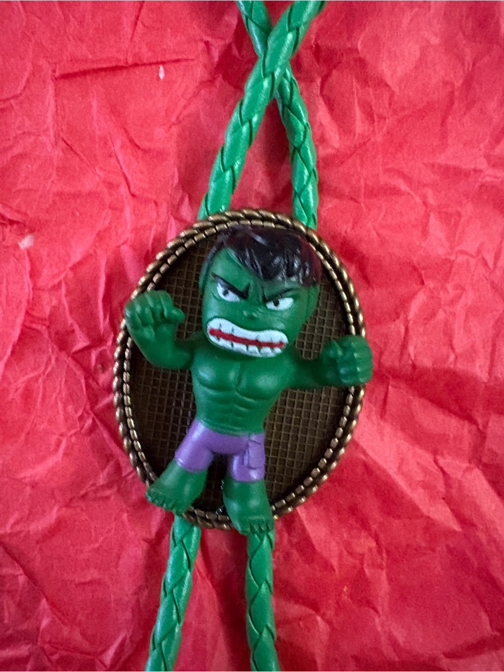Hulk Bolo Tie Necklace - Green & Purple Character Pendant